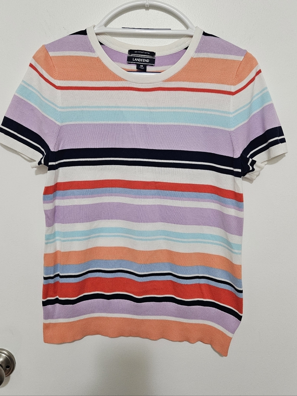 Lands' End Pastel &‎ Navy Striped Knit Supima Cotton Sweater Size Medium - Picture 1 of 3